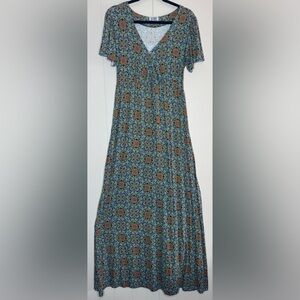 Mexicali Blues Stretch Jersey Short Sleeve V Neck Maxi Dress Size Large